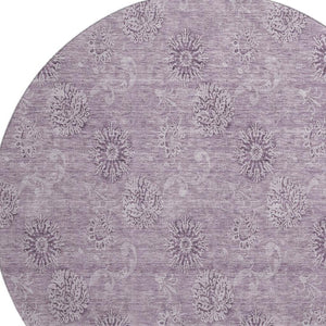 HomeRoots 8' Plum and Ivory Floral Washable Round Rug - Durable, UV-Protected, Ideal for Busy Homes & Pets 665353