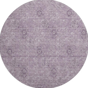HomeRoots 8' Plum and Ivory Floral Washable Round Rug - Durable, UV-Protected, Ideal for Busy Homes & Pets 665353