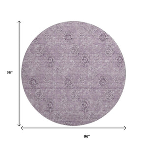 HomeRoots 8' Plum and Ivory Floral Washable Round Rug - Durable, UV-Protected, Ideal for Busy Homes & Pets 665353