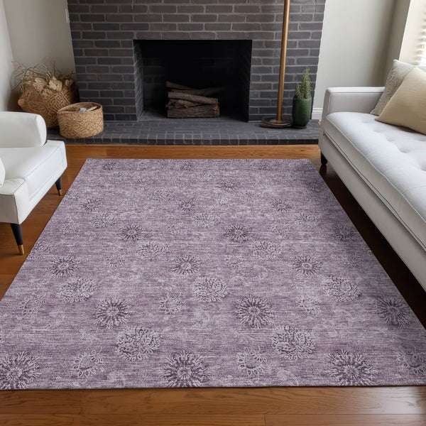 HomeRoots 10' X 14' Floral Area Rug in Plum & Ivory - Washable, UV-Protected, Durable for Busy Homes! 665356