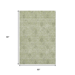 HomeRoots 5' X 8' Sage Floral Area Rug - Washable, UV Protected, Durable Design for High-Traffic Family Spaces 665358
