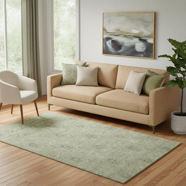 HomeRoots 5' X 8' Sage Floral Area Rug - Washable, UV Protected, Durable Design for High-Traffic Family Spaces 665358