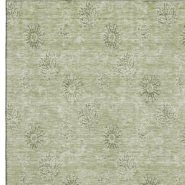 HomeRoots 5' X 8' Sage Floral Area Rug - Washable, UV Protected, Durable Design for High-Traffic Family Spaces 665358