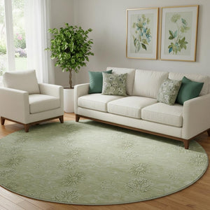 HomeRoots 8' Sage and Ivory Floral Round Rug - Washable, UV Protected, Ideal for Homes with Kids and Pets 665359