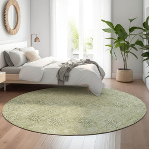 HomeRoots 8' Sage and Ivory Floral Round Rug - Washable, UV Protected, Ideal for Homes with Kids and Pets 665359