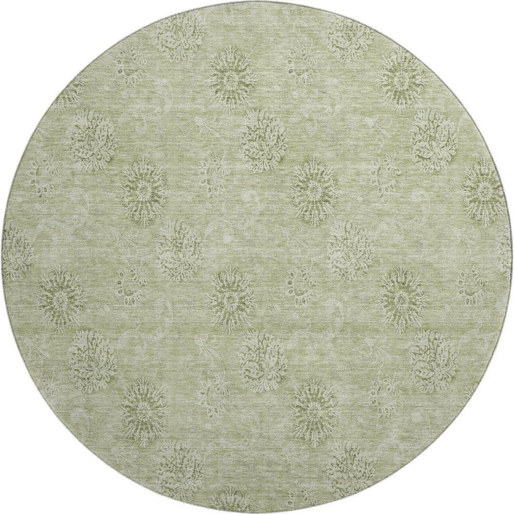 HomeRoots 8' Sage and Ivory Floral Round Rug - Washable, UV Protected, Ideal for Homes with Kids and Pets 665359