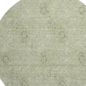 HomeRoots 8' Sage and Ivory Floral Round Rug - Washable, UV Protected, Ideal for Homes with Kids and Pets 665359