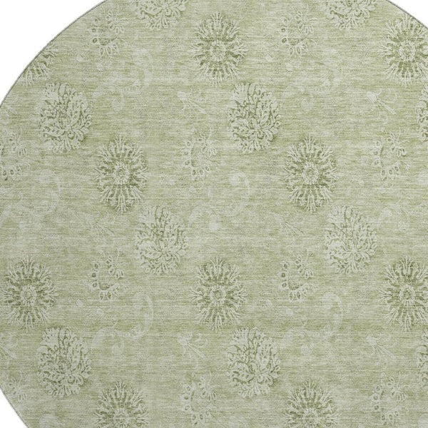 HomeRoots 8' Sage and Ivory Floral Round Rug - Washable, UV Protected, Ideal for Homes with Kids and Pets 665359