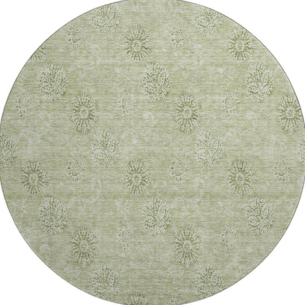 HomeRoots 8' Sage and Ivory Floral Round Rug - Washable, UV Protected, Ideal for Homes with Kids and Pets 665359