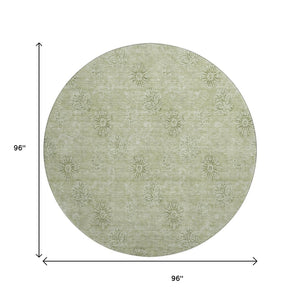 HomeRoots 8' Sage and Ivory Floral Round Rug - Washable, UV Protected, Ideal for Homes with Kids and Pets 665359