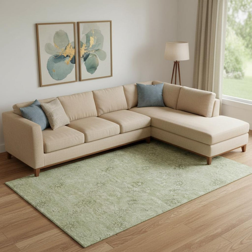 HomeRoots 8' X 10' Sage Floral Area Rug - Washable, Stain Resistant, UV Protected, Perfect for Family Spaces! 665360