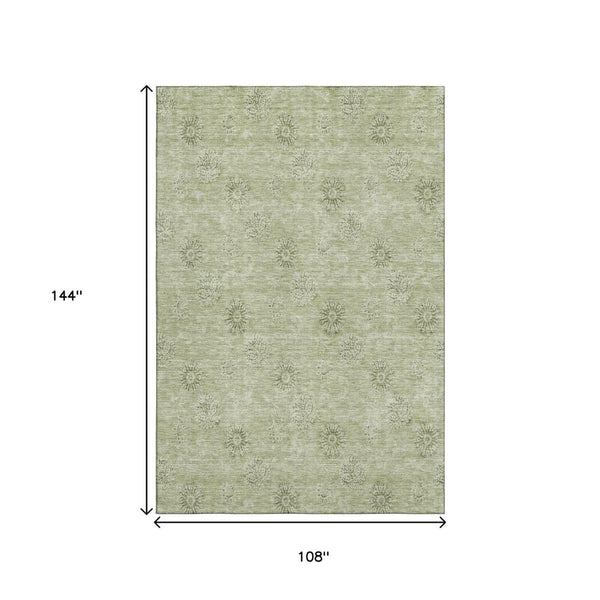 HomeRoots 9' X 12' Sage and Ivory Floral Area Rug - Washable, UV Protected, Stylish & Durable for Everyday Living 665361