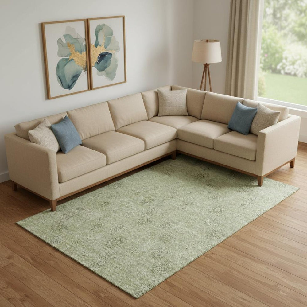 HomeRoots 9' X 12' Sage and Ivory Floral Area Rug - Washable, UV Protected, Stylish & Durable for Everyday Living 665361