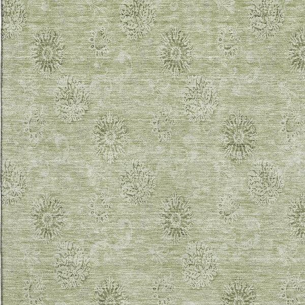 HomeRoots 9' X 12' Sage and Ivory Floral Area Rug - Washable, UV Protected, Stylish & Durable for Everyday Living 665361