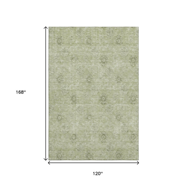 HomeRoots 10' X 14' Sage and Ivory Floral Rug - Washable, UV-Protected, Perfect for High-Traffic Areas! 665362