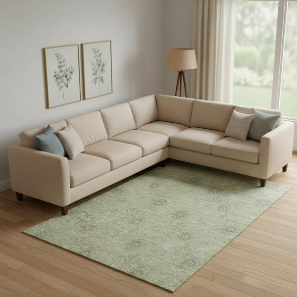 HomeRoots 10' X 14' Sage and Ivory Floral Rug - Washable, UV-Protected, Perfect for High-Traffic Areas! 665362