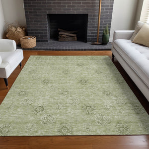 HomeRoots 10' X 14' Sage and Ivory Floral Rug - Washable, UV-Protected, Perfect for High-Traffic Areas! 665362