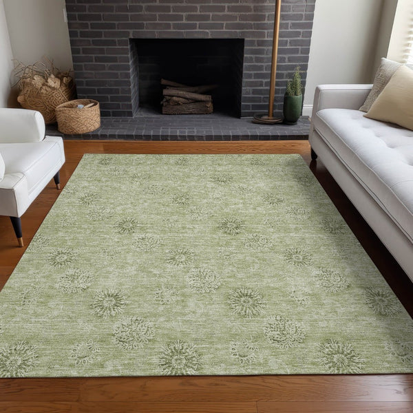 HomeRoots 10' X 14' Sage and Ivory Floral Rug - Washable, UV-Protected, Perfect for High-Traffic Areas! 665362