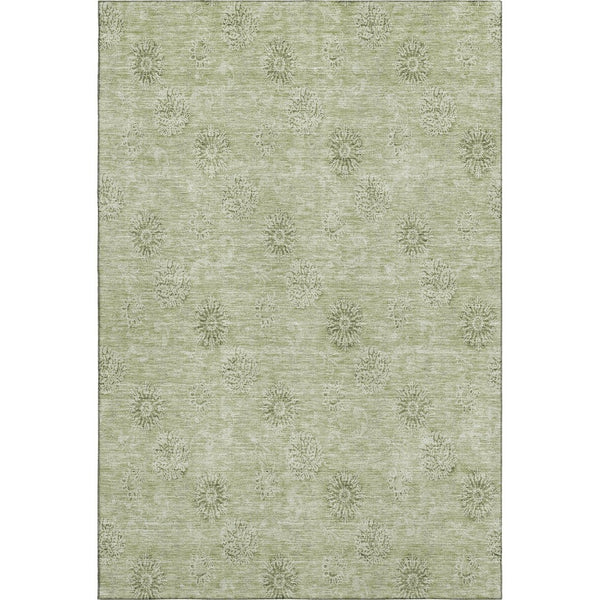 HomeRoots 10' X 14' Sage and Ivory Floral Rug - Washable, UV-Protected, Perfect for High-Traffic Areas! 665362