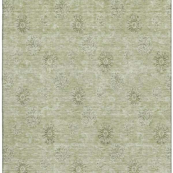 HomeRoots 10' X 14' Sage and Ivory Floral Rug - Washable, UV-Protected, Perfect for High-Traffic Areas! 665362