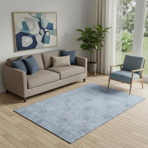 HomeRoots 5' X 8' Sky Blue & Ivory Floral Area Rug - Stain Resistant, UV Protected, Machine Washable, Durable Charm 665364