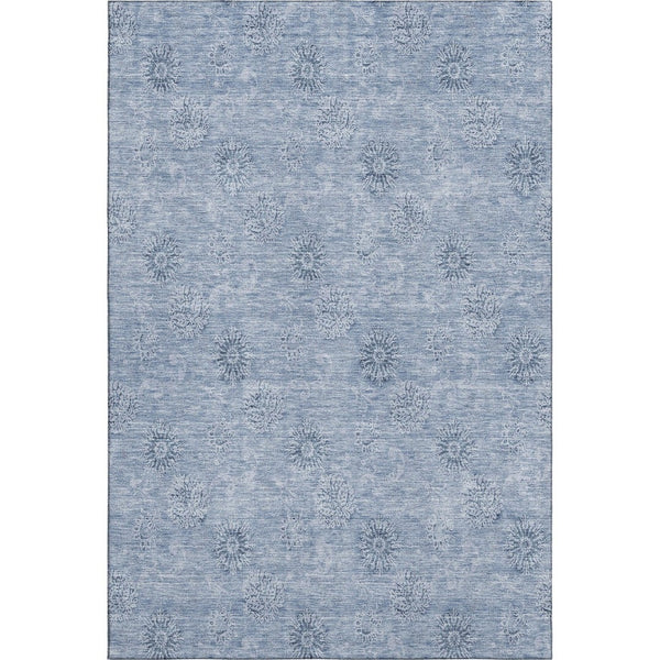 HomeRoots 5' X 8' Sky Blue & Ivory Floral Area Rug - Stain Resistant, UV Protected, Machine Washable, Durable Charm 665364