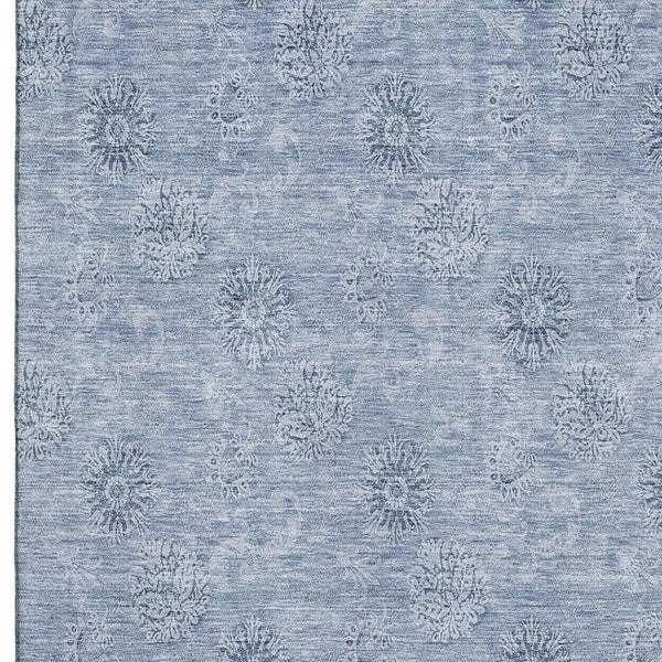 HomeRoots 5' X 8' Sky Blue & Ivory Floral Area Rug - Stain Resistant, UV Protected, Machine Washable, Durable Charm 665364
