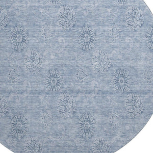 HomeRoots 8' Sky Blue Floral Round Rug - Washable, UV Protected, Stain Resistant, Perfect for Busy Homes 665365