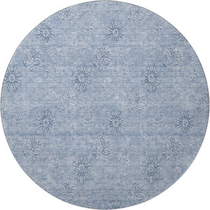HomeRoots 8' Sky Blue Floral Round Rug - Washable, UV Protected, Stain Resistant, Perfect for Busy Homes 665365