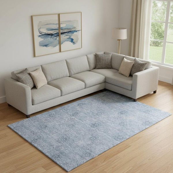 HomeRoots 8' X 10' Sky Blue & Ivory Floral Area Rug - Durable, Washable, UV-Protected for High-Traffic Spaces 665366