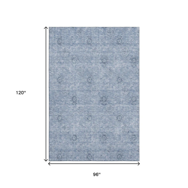 HomeRoots 8' X 10' Sky Blue & Ivory Floral Area Rug - Durable, Washable, UV-Protected for High-Traffic Spaces 665366
