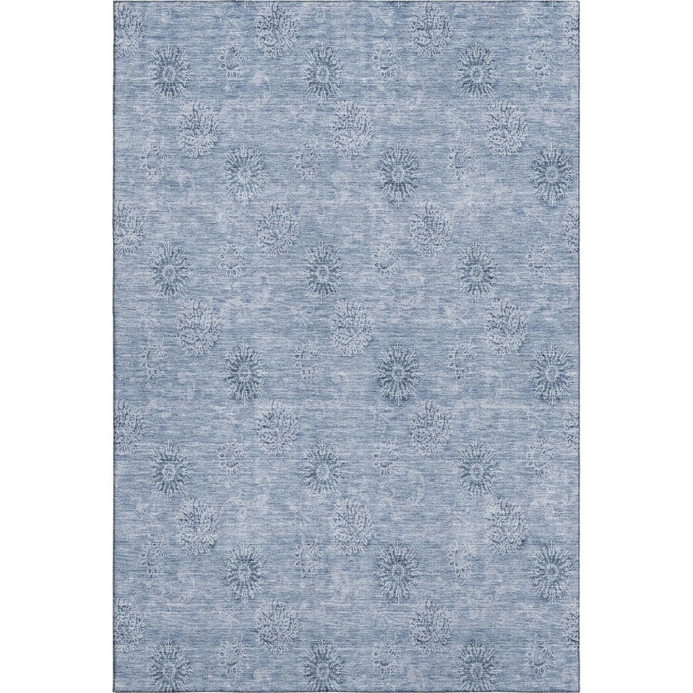 HomeRoots 9' X 12' Sky Blue Floral Area Rug - Washable, UV Protected, Durable, Perfect for Homes with Kids & Pets 665367