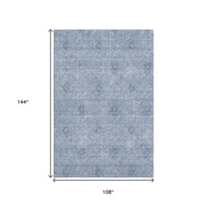 HomeRoots 9' X 12' Sky Blue Floral Area Rug - Washable, UV Protected, Durable, Perfect for Homes with Kids & Pets 665367