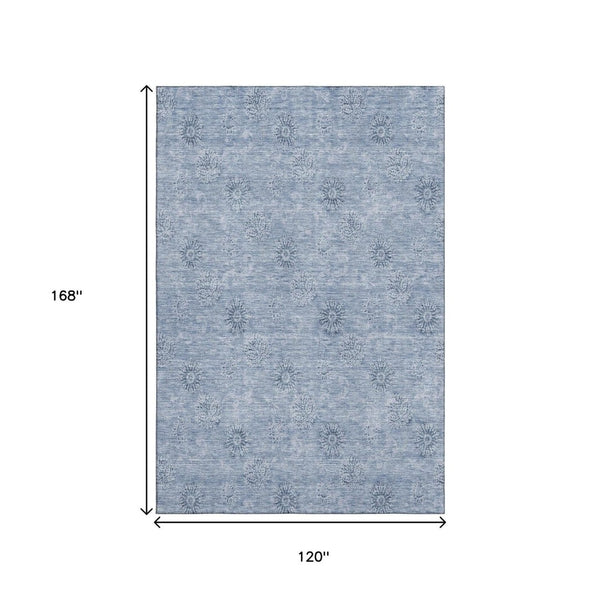 HomeRoots 10' Sky Blue & Ivory Floral Washable Area Rug – Durable, UV-Protected, Perfect for Family Living Spaces 665368