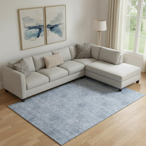 HomeRoots 10' Sky Blue & Ivory Floral Washable Area Rug – Durable, UV-Protected, Perfect for Family Living Spaces 665368
