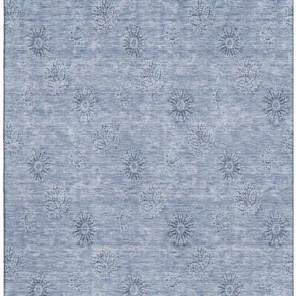HomeRoots 10' Sky Blue & Ivory Floral Washable Area Rug – Durable, UV-Protected, Perfect for Family Living Spaces 665368