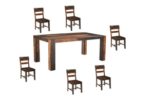 HomeRoots Seven Piece Dining Set - Solid Wood Table with 6 Ladder-Back Chairs & Versatile Bench for 8 665375