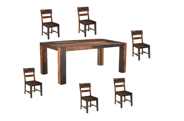HomeRoots Seven Piece Dining Set - Solid Wood Table with 6 Ladder-Back Chairs & Versatile Bench for 8 665375