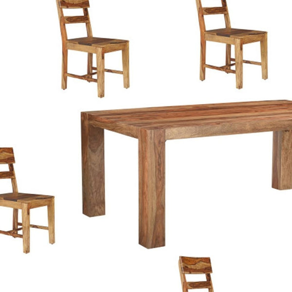HomeRoots Seven Piece Solid Wood Dining Set with 6 Comfortable Ladder-Back Chairs and Versatile Bench 665376