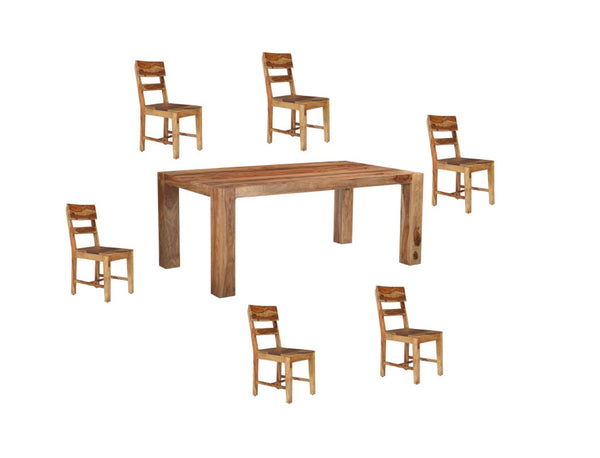 HomeRoots Seven Piece Solid Wood Dining Set with 6 Comfortable Ladder-Back Chairs and Versatile Bench 665376