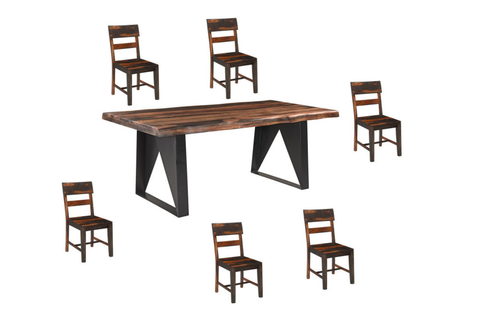 HomeRoots Seven-Piece Solid Wood Dining Set with 6 Ladder-Back Chairs & Bench – Modern Elegance for Your Home 665377