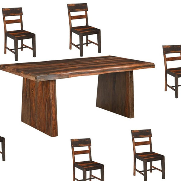 HomeRoots Seven Piece Solid Wood Dining Set with Ladder-Back Chairs & Bench for Stylish Family Meals 665378