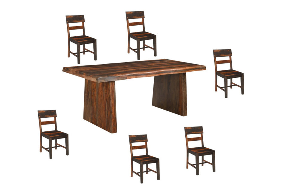 HomeRoots Seven Piece Solid Wood Dining Set with Ladder-Back Chairs & Bench for Stylish Family Meals 665378