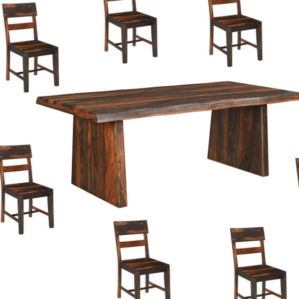HomeRoots Nine Piece Solid Wood Dining Set with 8 Chairs & Bench - Timeless Brown Elegance for Gatherings 665379