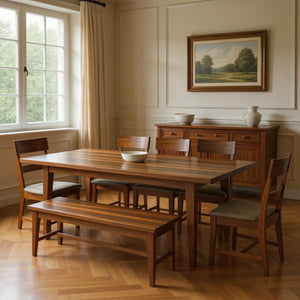 HomeRoots Nine Piece Solid Wood Dining Set with 8 Chairs & Bench - Timeless Brown Elegance for Gatherings 665379