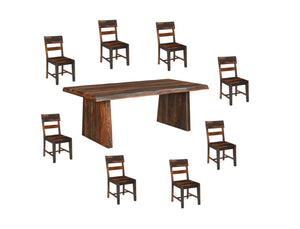 HomeRoots Nine Piece Solid Wood Dining Set with 8 Chairs & Bench - Timeless Brown Elegance for Gatherings 665379