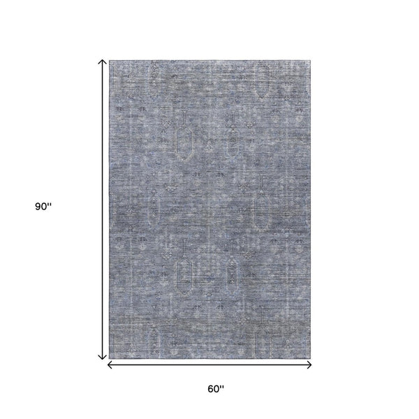HomeRoots 5' X 8' Southwestern Washable Area Rug - Durable, UV-Protected, Stylish Blue & Gray for Homes 665387