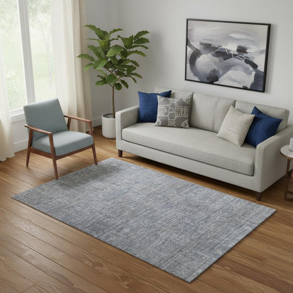 HomeRoots 5' X 8' Southwestern Washable Area Rug - Durable, UV-Protected, Stylish Blue & Gray for Homes 665387