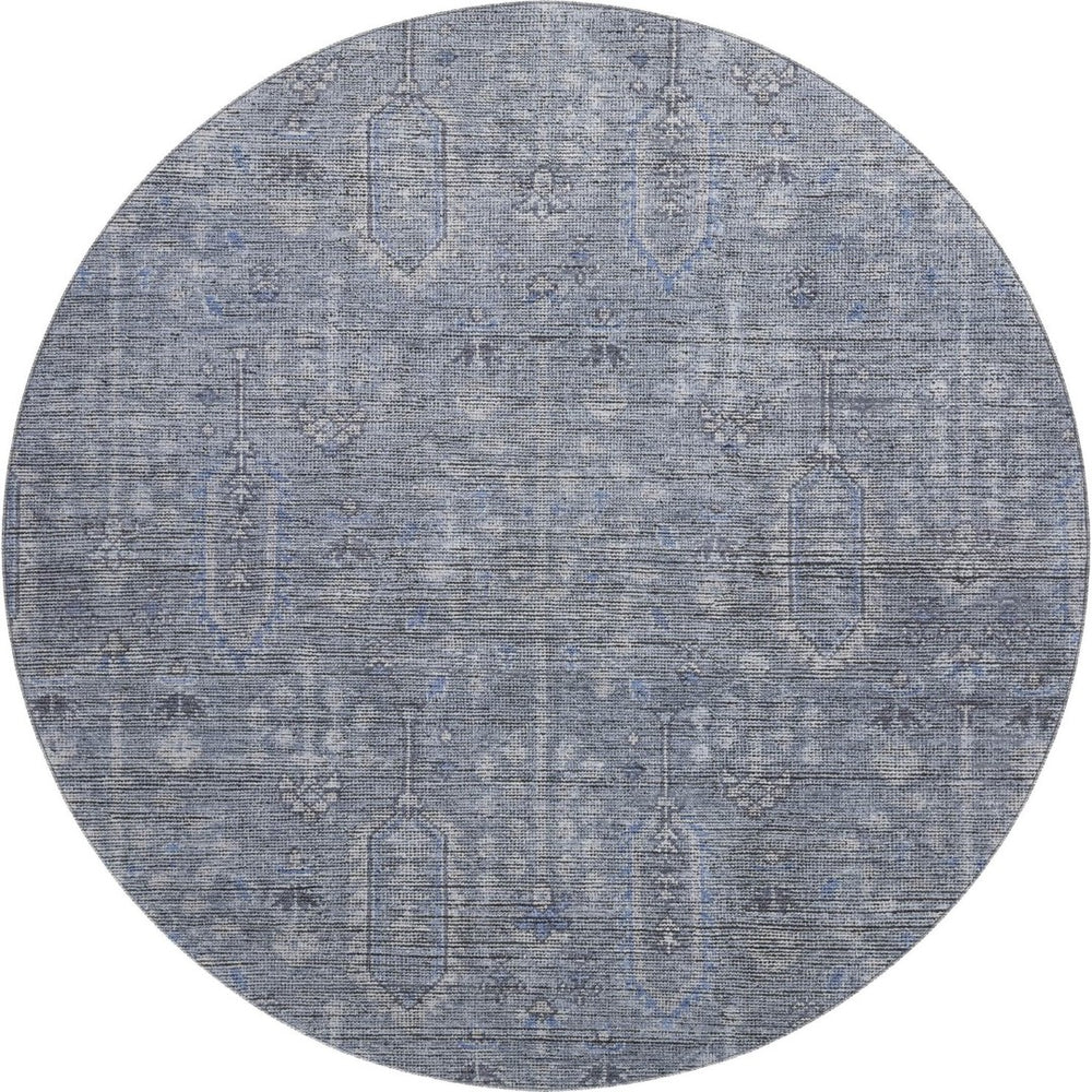 HomeRoots 8' Blue And Gray Southwestern Round Rug - Washable, UV Protected, Stain Resistant for Family Spaces 665388