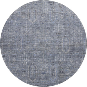 HomeRoots 8' Blue And Gray Southwestern Round Rug - Washable, UV Protected, Stain Resistant for Family Spaces 665388